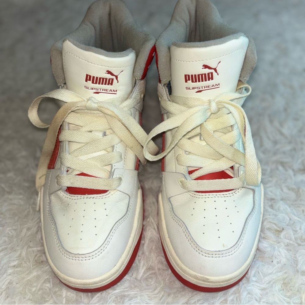 PUMA White and Red Sneakers | Size 8